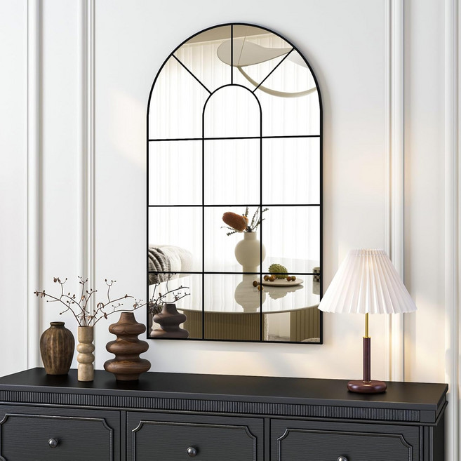 Brendayia 벽걸이거울 창문 거울 장식 아치형 미러 침실 거실 욕실 거울, 80x50cm
