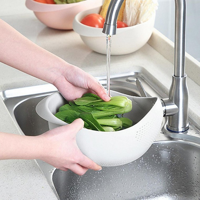 쌀 세척 간편 물빠짐 쌀바가지 야채 믹싱볼 기 과일, 화이트(소), 1개