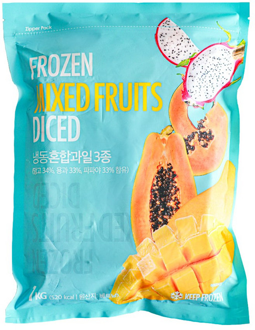 웰루츠 냉동 혼합과일 3종(망고 용과 파파야), 1개, 1kg