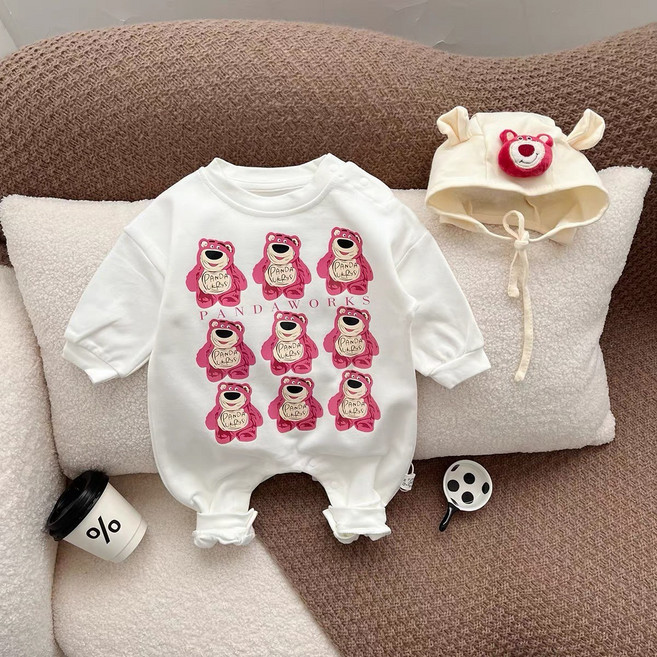 여아 신생아 베이비 봄 긴팔 우주복 맨투맨 핑크 바디슈트 가을 곰돌이 모자 세트 외출복 등원룩 백일 6개월 돌 아기옷