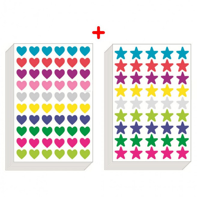 1050pcs 컬러 하트 별 스티커 20장, 1세트, 혼합(S4209) 1050개입(20장)