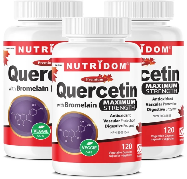 뉴트리돔 캐나다 케르세틴 + 브로멜라인 120베지캡슐 Quercetin with Bromelain Maximum Strength 고함량 퀘르세틴, 3개, 120정 - 쿠팡