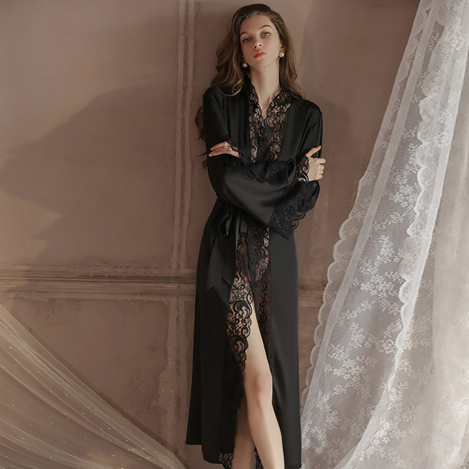 마이로즈 롱 실크가운 로브 골프 나이트 가운 섹시 빅사이즈 실크잠옷