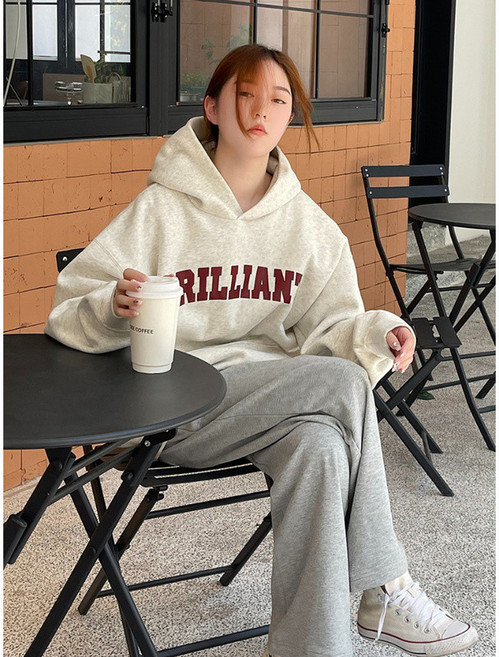 連帽衛衣 長袖大學t oversize帽t 衣服女 外套 美式復古 長袖上衣 休閒上衣 棒球外套 衛衣 白灰色