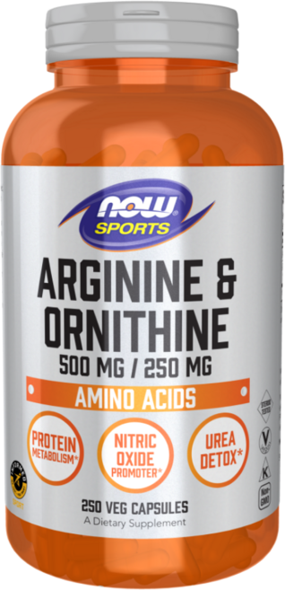 NOW Foods 精胺酸500mg&鳥胺酸250mg素食膠囊, 1罐, 250錠