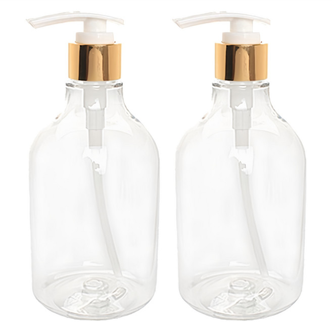 병도매닷컴 DN650 용기 650ml + 디스펜서, 용기(투명), 캡(골드), 2개