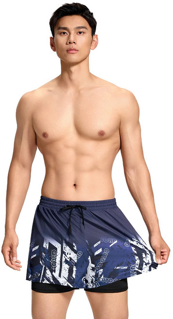 남성용 이중 레이어 5부 비치 반바지: 자외선 차단 속건 스포츠용.