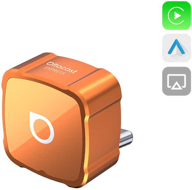 Ottocast Express 3in1 무선 안드로이드 오토 앤 애플 카플레이 앤 iPhone 미러링 동글 어댑터, 오렌지, C 타입