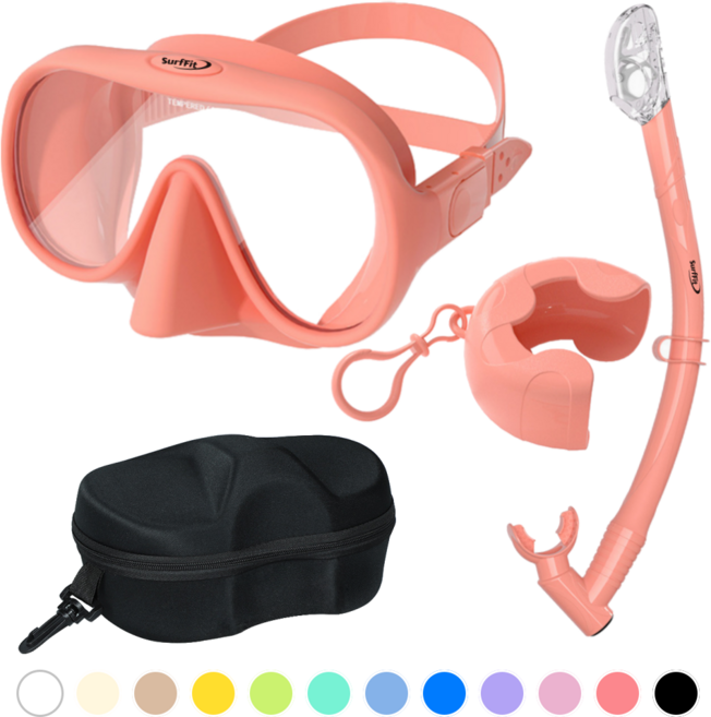써핏 물유입차단 접이식 스노쿨링 세트, 코랄 핑크