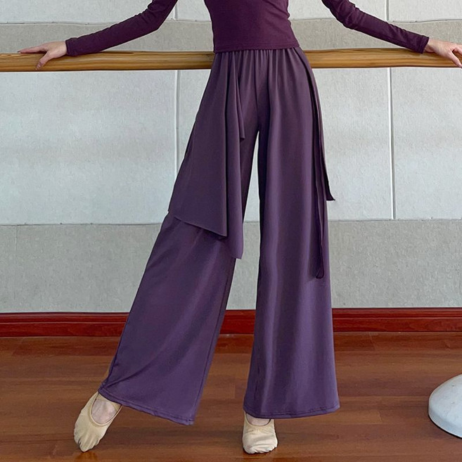 Makone 여성 하이웨이스트 트레이닝 슬랙스 바지 패션 찰랑찰랑 와이드 클래식 무대 공연 댄스스포츠 팬츠 엘레강스 스트레이트