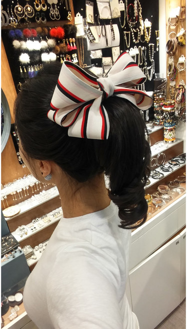 얇은 스트라이프 두줄 볼륨 왕 리본 핀