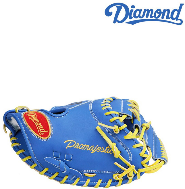 다이아몬드 프로마제스틱 포수미트 글러브 34인치 내추럴 옐로우/로열블루, 우투(왼손착용), 길들이기 안함(새제품), 1개