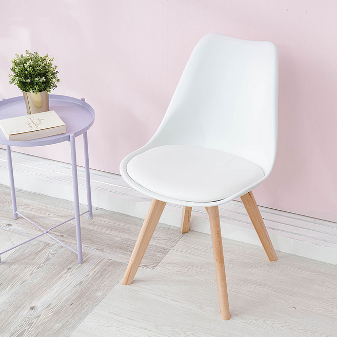 皮革休閒椅 現代簡約風餐椅 櫸木椅腳 多色可選 舒適耐用 餐廳書房適用, 白色, 1件