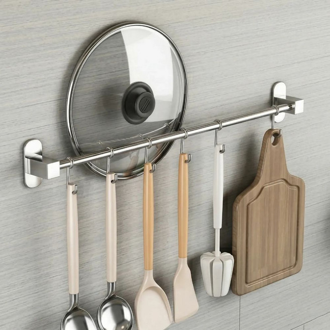 오제브 무타공 스텐 304 주방 조리도구걸이 40cm 6구, 1개, 실버