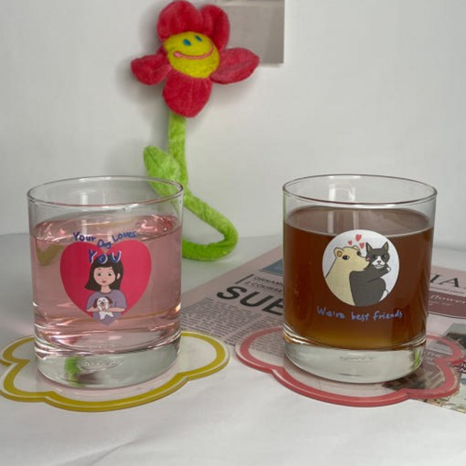 밈밈사바나 러브펫 드로잉 온더락잔 290ml, 2개