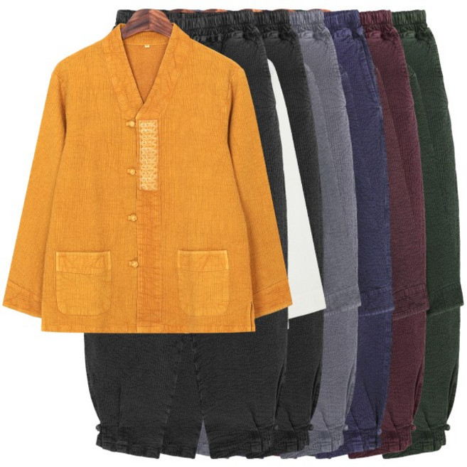 단풍자수 V넥 이중지 남자 한벌