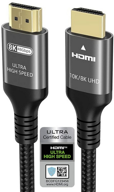 Ubluker 10K 8K 4K HDMI 케이블 48Gbps 6.6피트 인증된 초고속 HDMI 케이블 4K 240Hz 144Hz 120Hz 8K60Hz 0.01ms HDR10 eA, 16.4 feet / 5 M, 1개