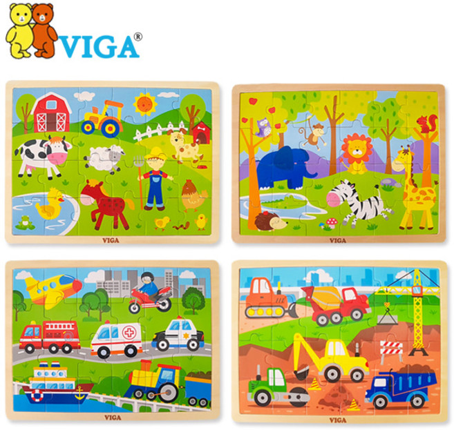 비가 24피스직소퍼즐4종 동물 농장 교통 중장비, 농장24p, 1개