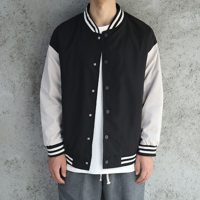 POMTOR 봄가을 시즌 남성용 야구 자켓 캐주얼하고 여유로운 핏