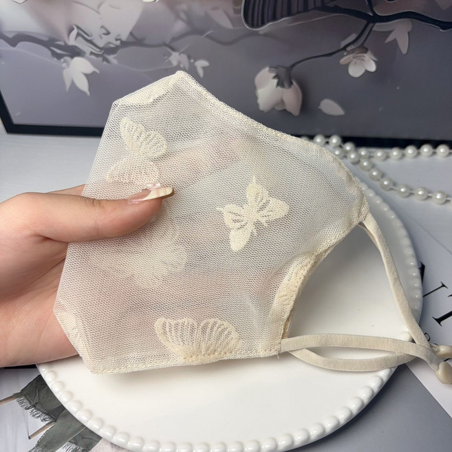 마스크 나비 망사 자외선 차단 봄여름 통기 마스크 여, 베이지, 1개