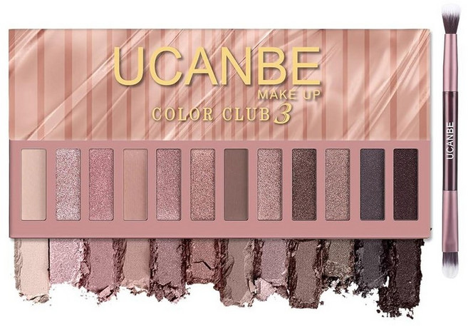 UCANBE Smokey 아이섀도우 팔레트 다크 블랙 화이트 그레이 실버 내추럴 누드 매트 쉬머 스모키 이모 고스 메이크업용 12가지 색상 고발색 오래 지속되는 방수 브러, 03 Palette, 1개
