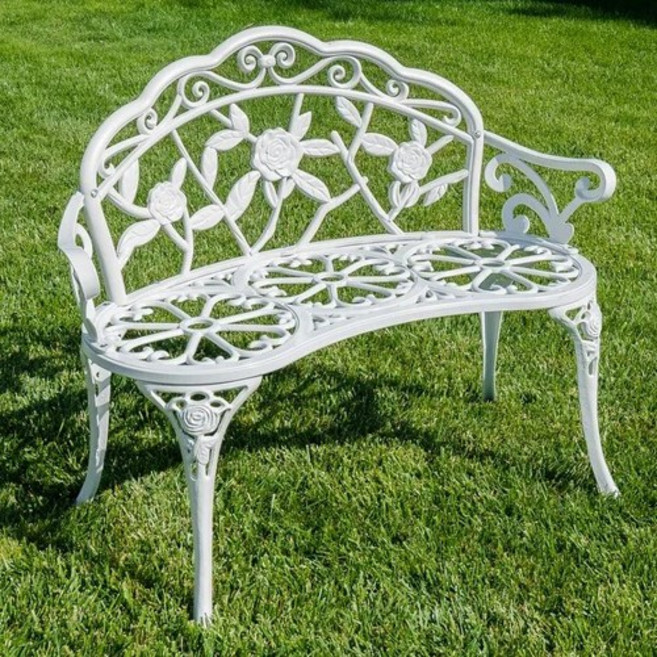 장미 2인 주물 야외벤치 인테리어 디자인 카페의자, 화이트