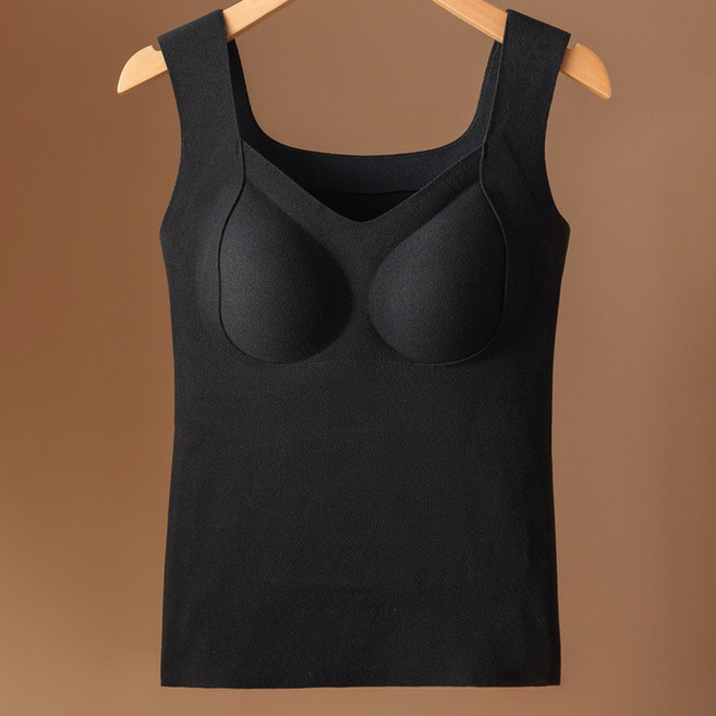 恆溫蓄熱保暖背心女 帶胸墊一體固定杯 雙面磨毛加厚打底內衣