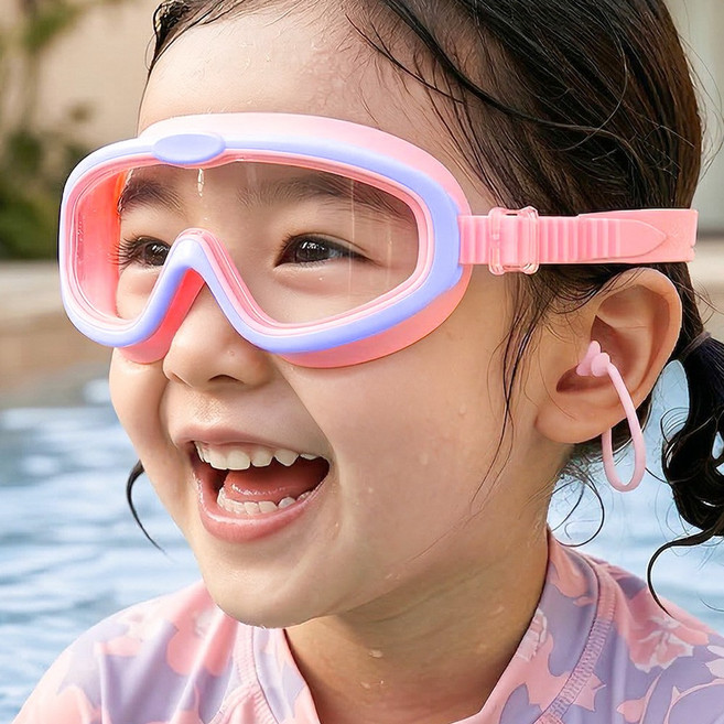 안심소재 우디우디 자국 안 남는 김서림방지 어린이 유아동 고글 수경, 1개, 핑크스카이