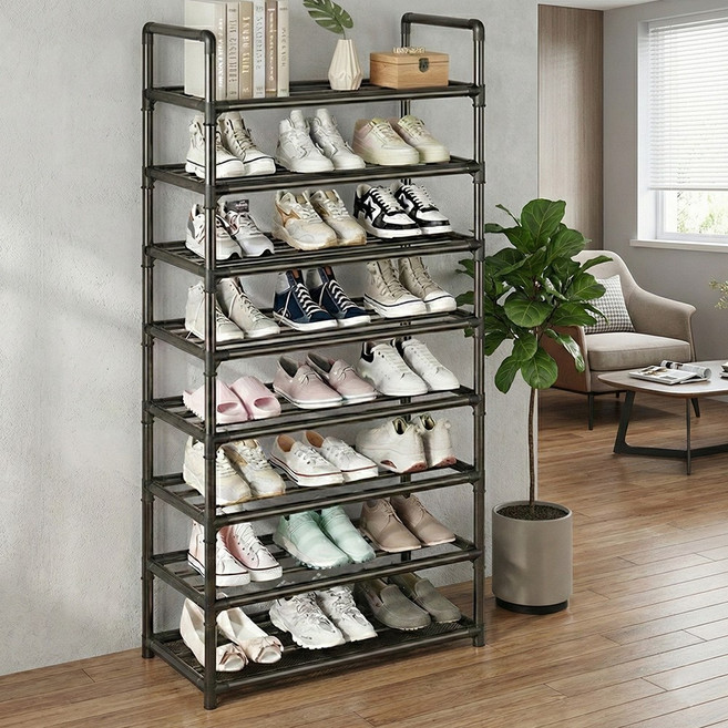 리빙스냅 튼튼한 좁은현관 신발장 정리대 80cm, 8단, BLACK