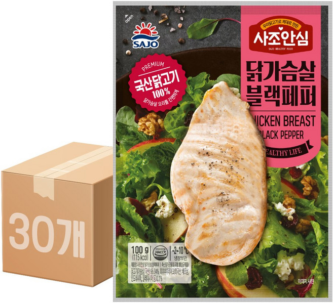 사조대림 사조안심 닭가슴살 블랙페퍼, 100g, 30개