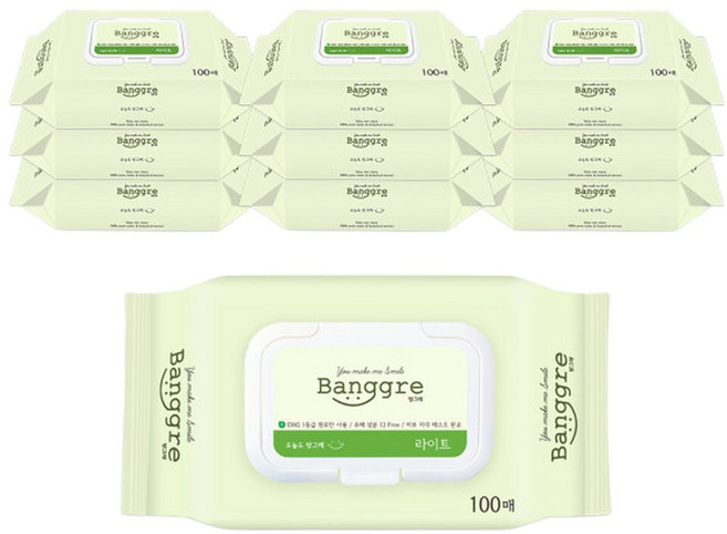 방그레 라이트 캡형 100매 10팩 물티슈 아기물티슈, 10박스