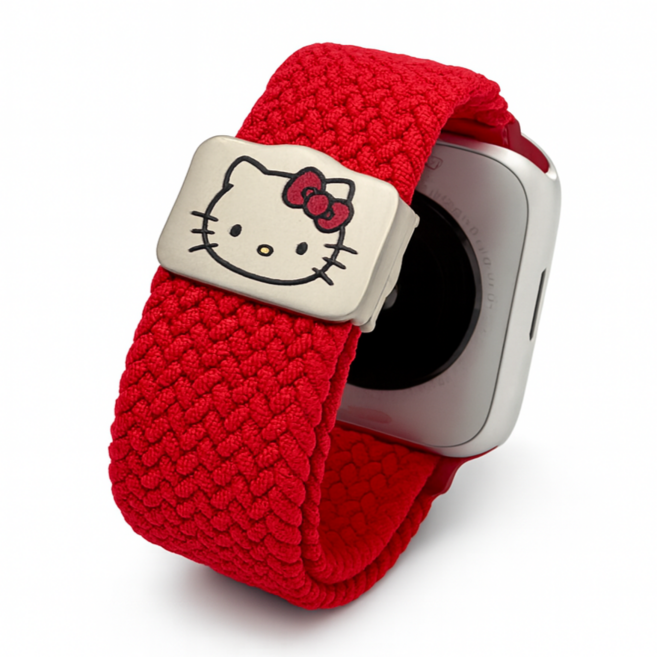 고양이 각인 브레이드 솔로 루프 애플워치 스트랩, 레드, 1개