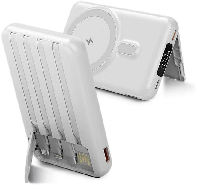 20000mAh 無線充電寶 行動電源 附充電線 LED顯示 適用iPhone Android, White, ONAIR X1