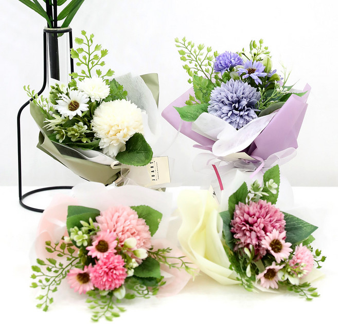 핸드메이드 폼폼데이지 미니조화 꽃다발 납골당 꾸미기 장미 꽃 장식, 폼폼데이지 미니꽃다발 핑크(큐방1개포함), 1개