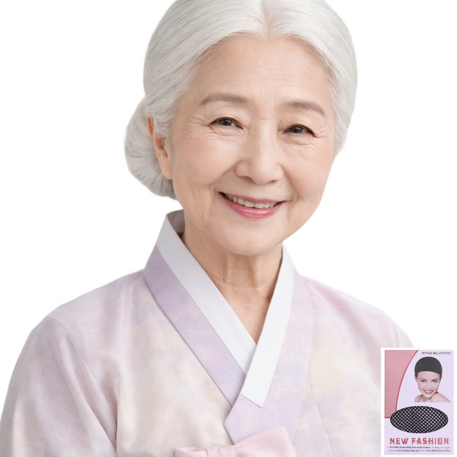 반짝이는일상 할머니 가발 쪽진머리 +가발망 리얼한 백발 흰머리, 1개