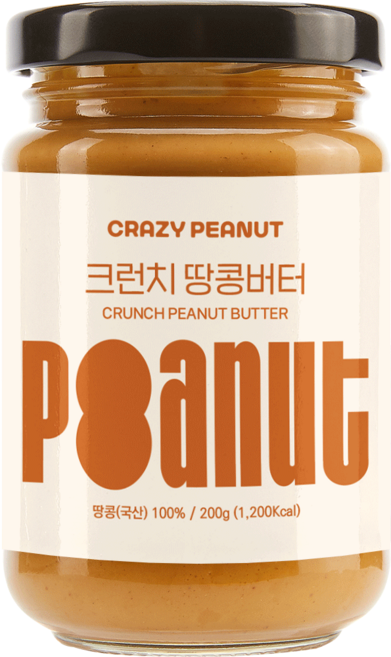 크레이지피넛 땅콩버터 100% 국산 땅콩 잼, 200g, 3개