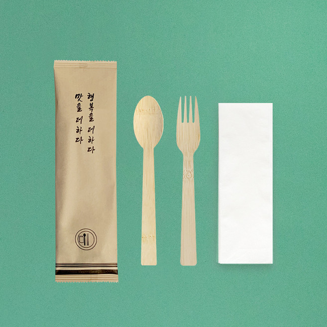 친환경 대나무 숟가락 포크 냅킨 3종 세트 100개, 1세트