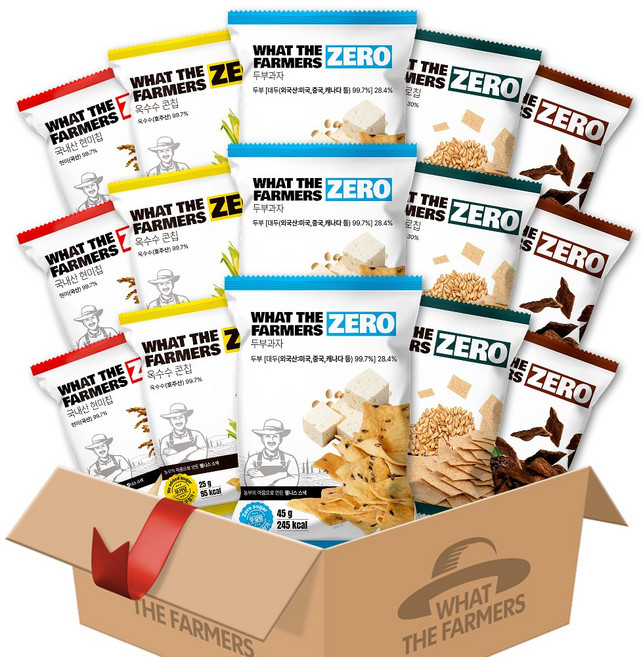 왓더파머스 다이어트간식 혼합구성 기름제로, 1세트, 현미+두부+옥수수+코코아+파로 15봉