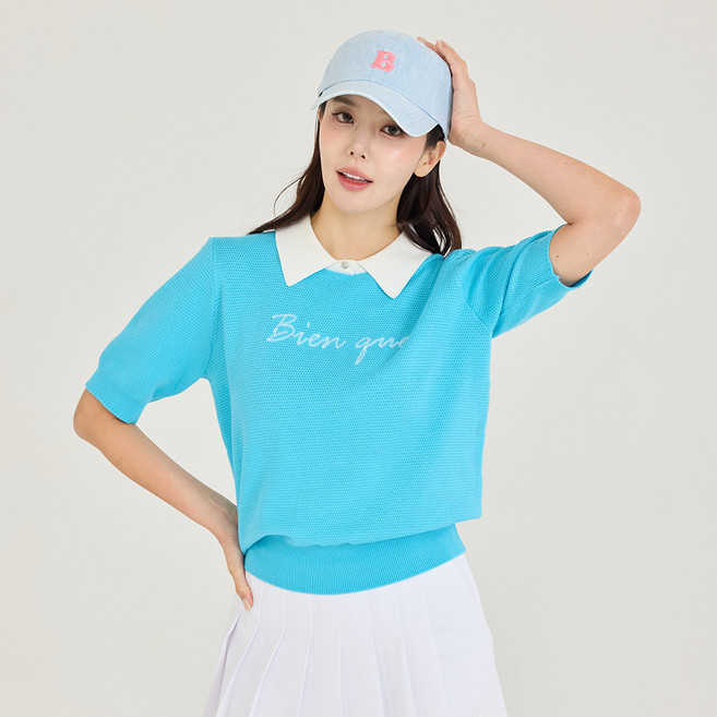 제이투제이 여성골프웨어 비아이 배색카라 니트