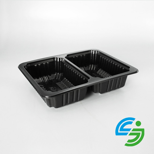 에스제이케미칼 23185-2A 실링포장용기 블랙 PP재질 전자렌지용 2칸, 1세트, 600개입