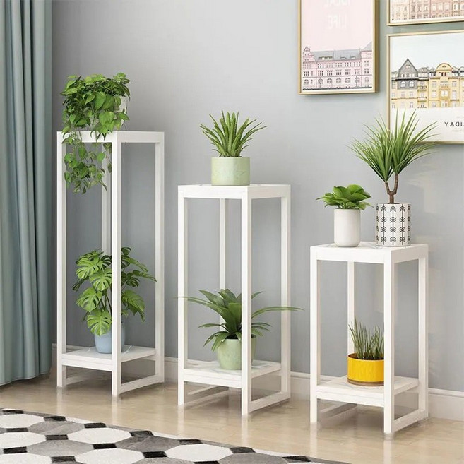 모칸도 사각 화분진열대 다용도 받침대 선반 화분 철재 골드 블랙 화이트, 2단, 화이트&상판화이트