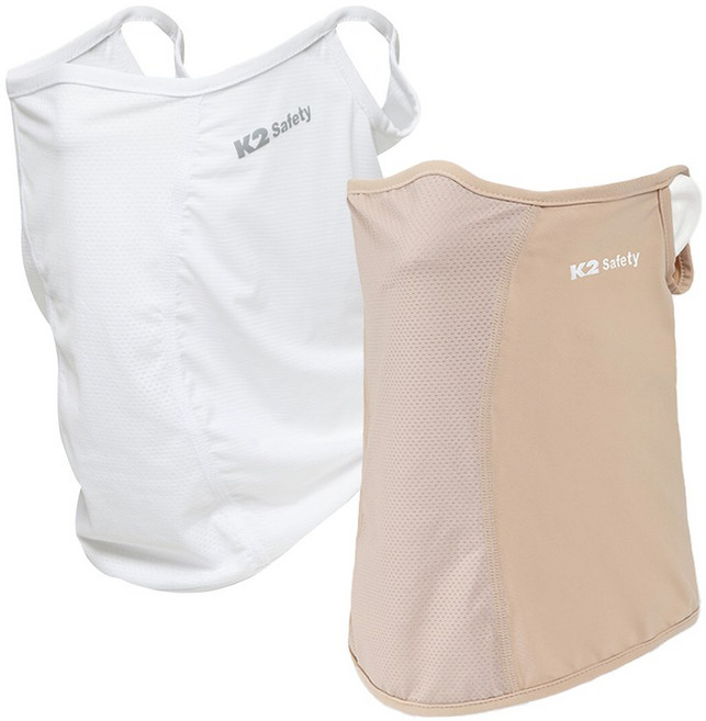 1+1 K2세이프티 페이스 쿨버프 귀걸이형 스카프 얼굴햇빛가리개 냉감소재 자외선 차단 마스크, 화이트+베이지, 1개