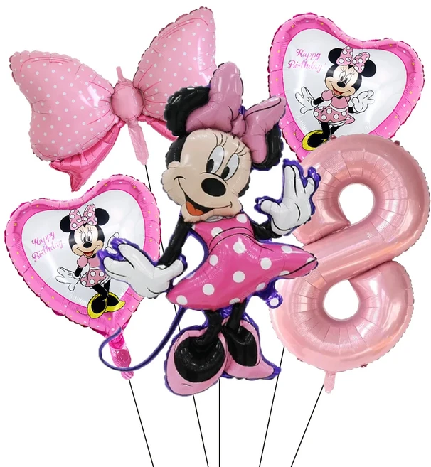 5PCS 미키 마우스 생일 장식 풍선 미키 미니 풍선 세트 및 32in 1-9 번호 풍선 어린이 생일 파티 Decora, 01 기타, 12 Pink-8