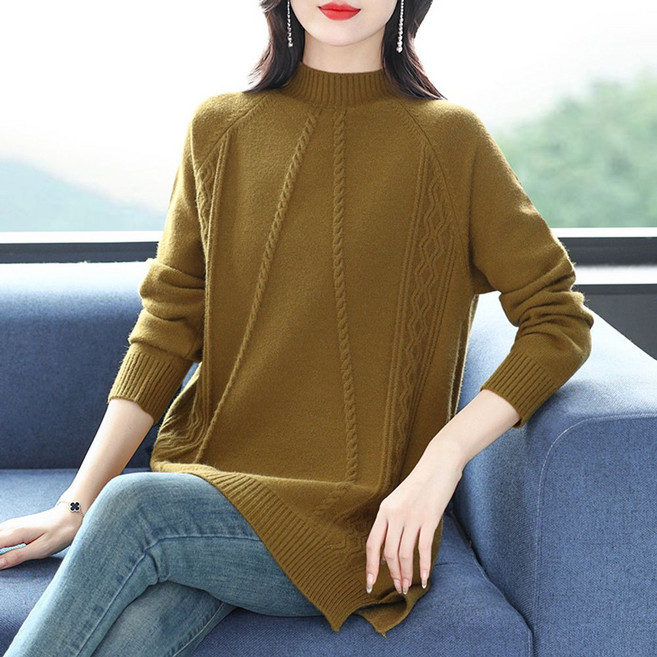 여자롱니트 꾸안꾸 트렌드 중년 가을겨울 루즈핏 레이어드티 스웨터 캐주얼 미디원피스