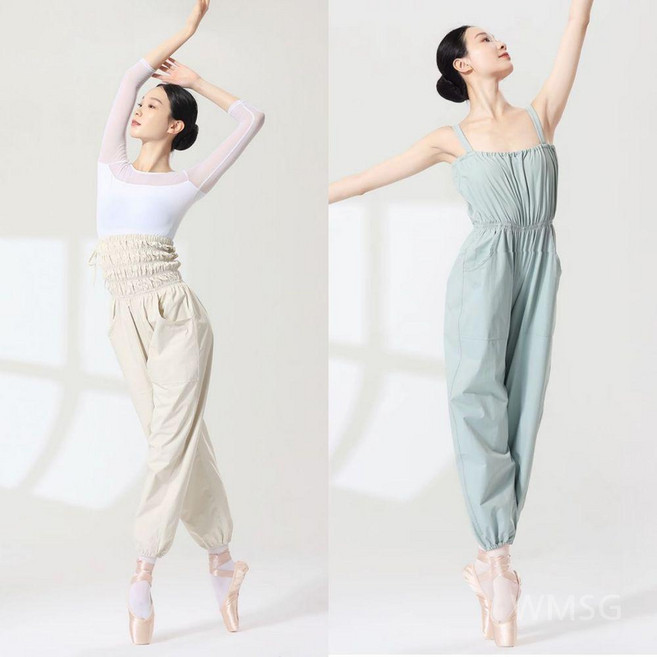 WMSG 워머 운동복 발레 점프수트 성인발레복 땀복 무용 점프슈트 하이웨이스트팬츠 집업탑, M, 그레이 하이웨이스트