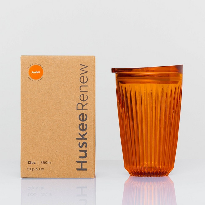 HuskeeRenew 附杯蓋 環保隨行杯, 琥珀色,12oz/ 360ml, 1個