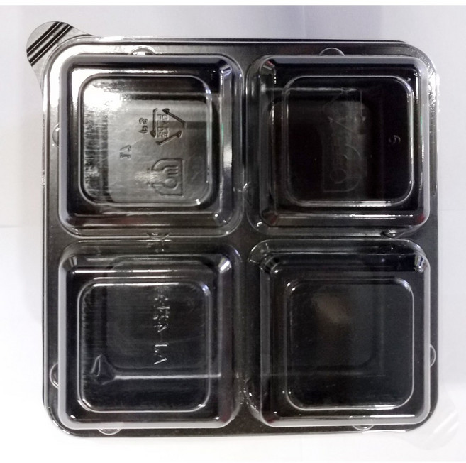 AJ-4찬 용기 정사각 (100세트) / 4칸 반찬 용기 소스 젓갈 포장용 배달 일회용, 100개, 1개