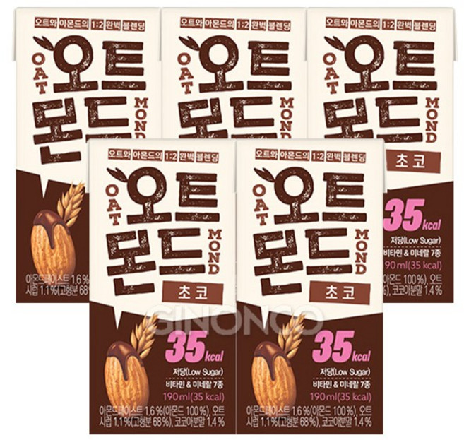 롯데칠성 오트몬드 저당 초코, 190ml, 5개