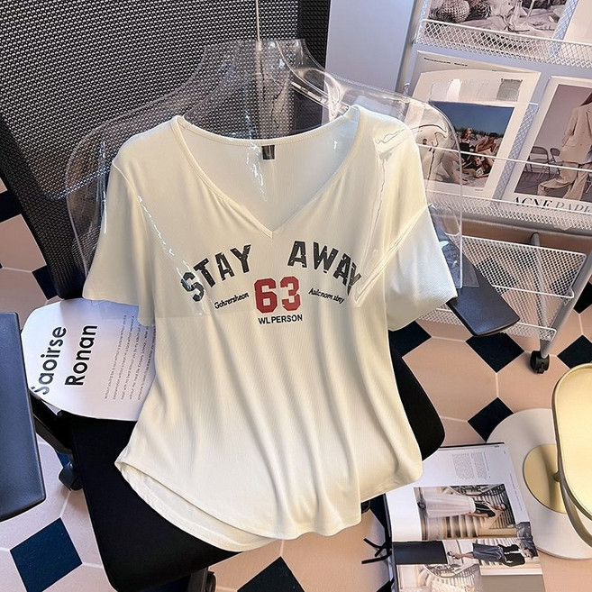 대형 여름 슬림핏 루즈핏 여성 V넥 반팔 티셔츠 상의