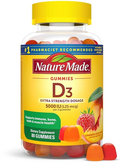 네이처메이드 비타민 D3 5000IU 딸기 피치 망고맛 구미 80정, 네이처메이드 비타민 D3 5000 IU 80정, 1개 - 쿠팡